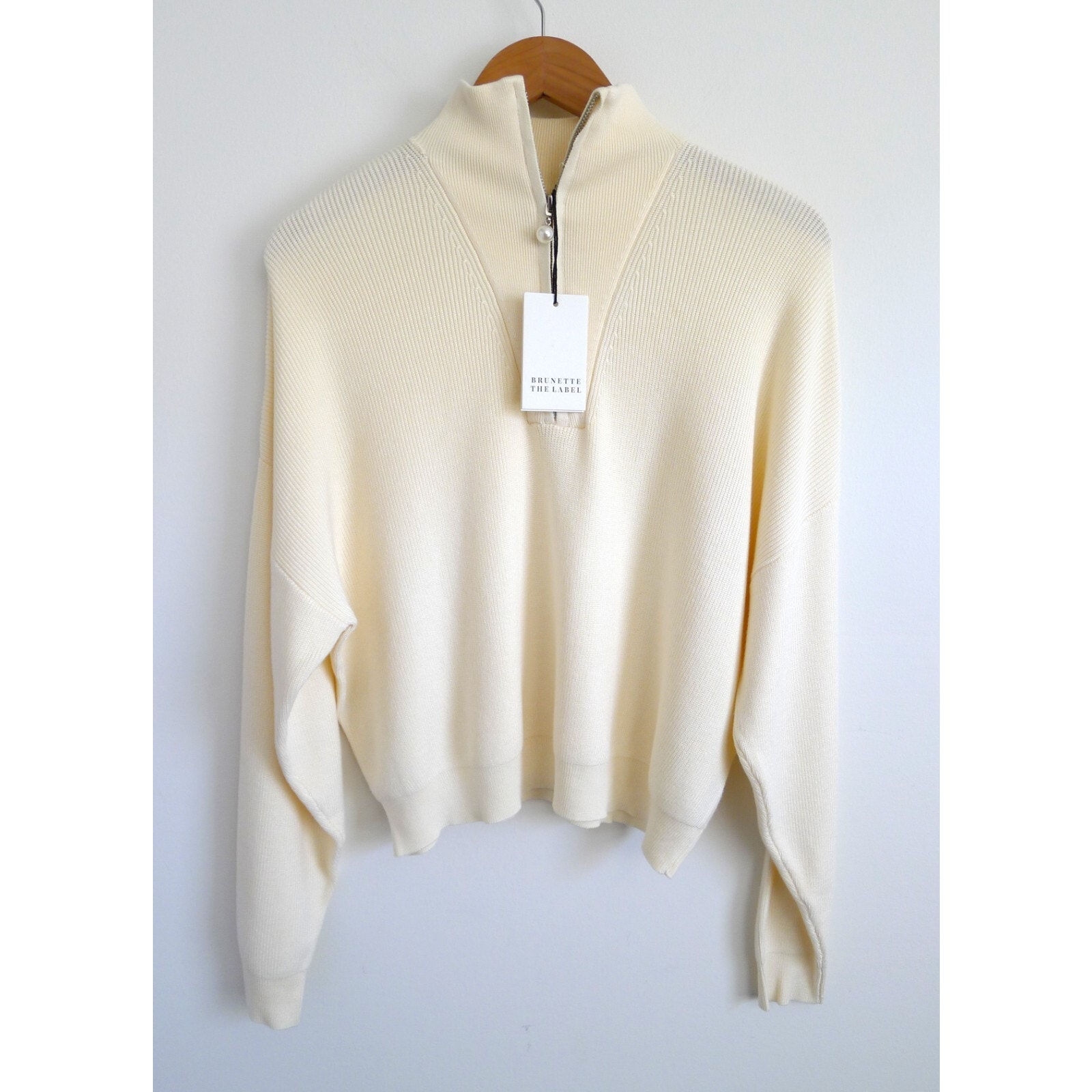 Brunette The Label Canada Rib Knit Half-Zip Pullover Sweater Top S M Nwt $109 — image 3 of 8